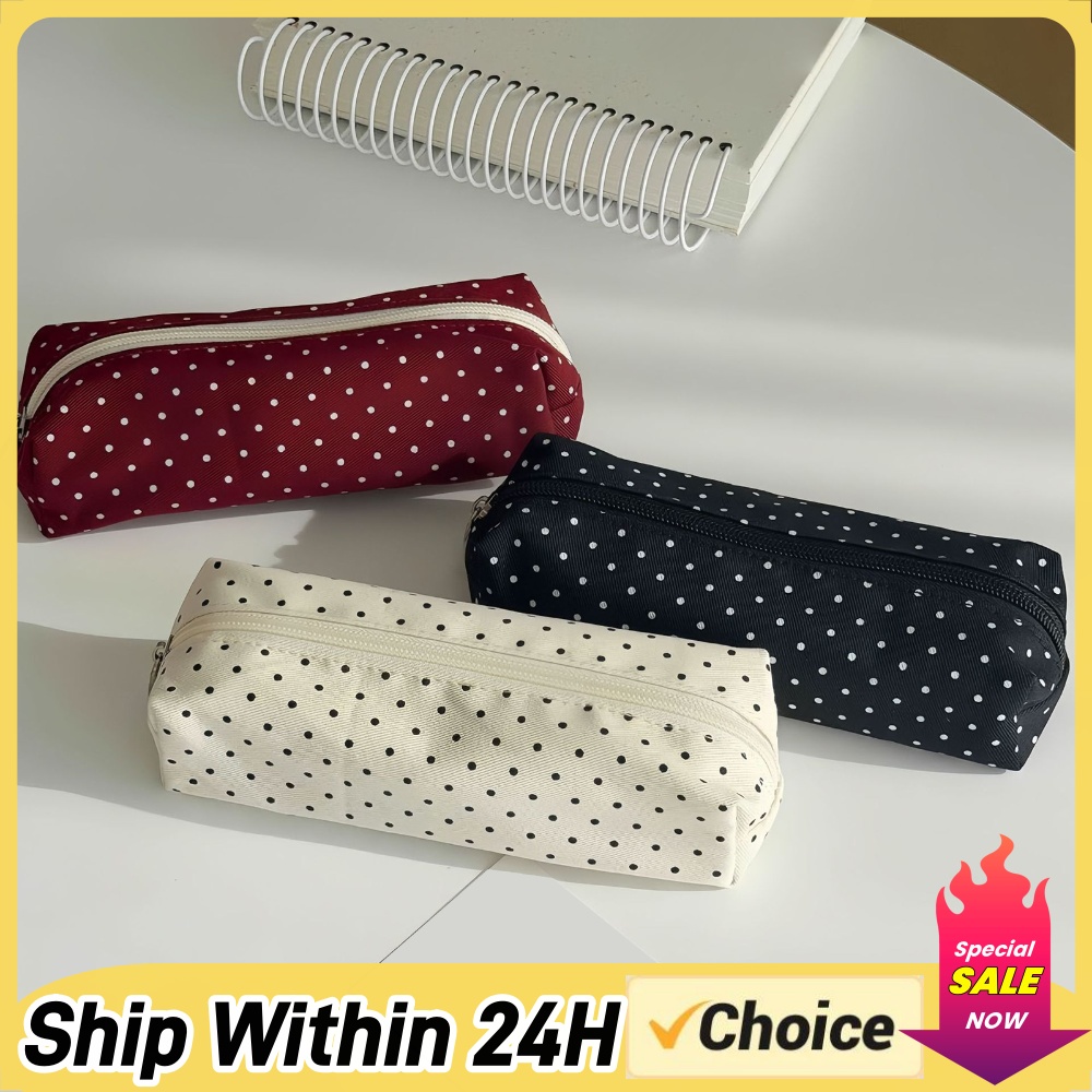 Cute Polka Dot Pencil Case Aes - Aesthetic Large Pencil Case Pouch ulasan dan harga