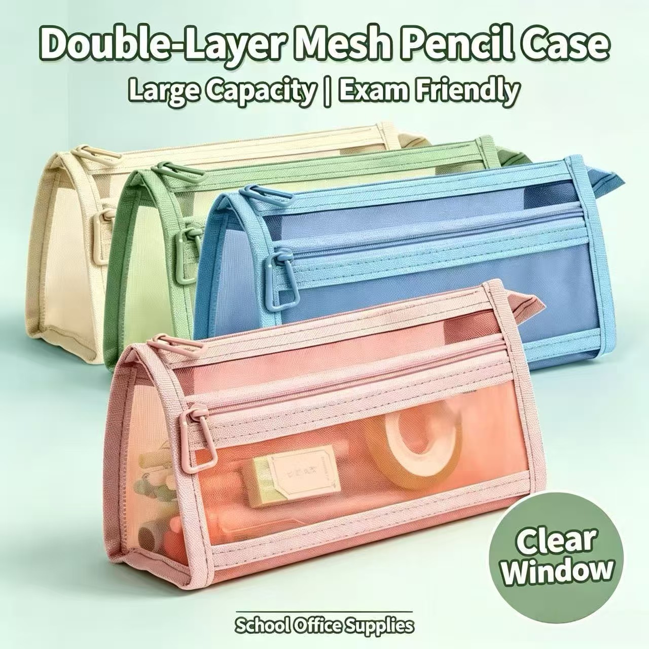 Double Layer Clear Mesh Pencil - Clear Mesh Pencil Pouch For Exam ulasan dan harga