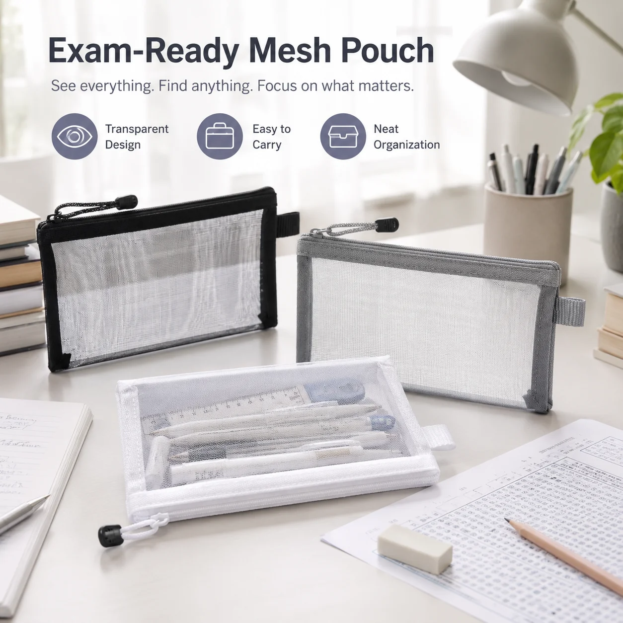 Transparent Mesh Pen Bag, Clea - Clear Mesh Pencil Pouch For Exam ulasan dan harga