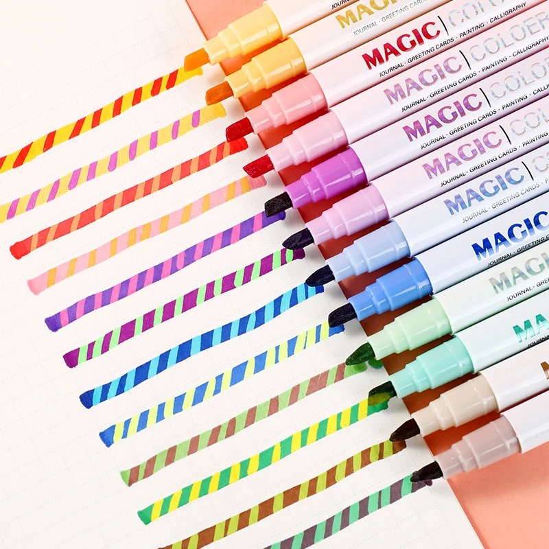 12pcs Double-ended Magic Color - Pastel Highlighter Set Double Ended ulasan dan harga