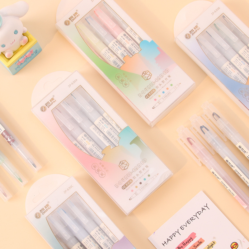 5pcs/set Double Tip Highlighte - Pastel Highlighter Set Double Ended ulasan dan harga