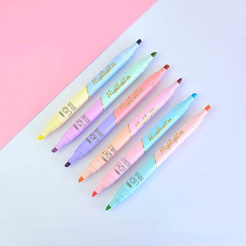 6 PCS Double Tip Highlighter P - Pastel Highlighter Set Double Ended ulasan dan harga