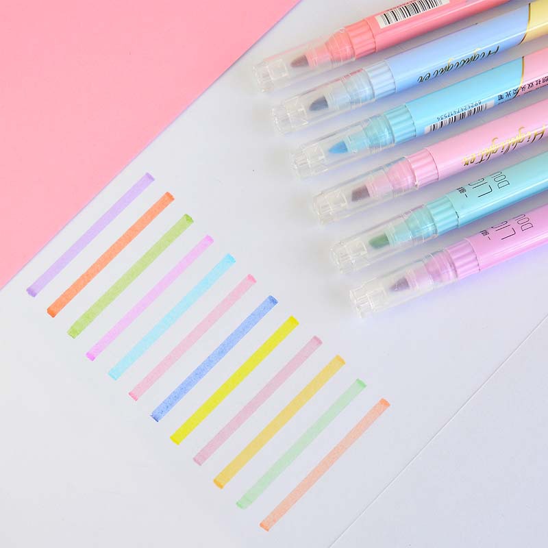 6 PCS Double Tip Highlighter P - Pastel Highlighter Set Double Ended ulasan dan harga