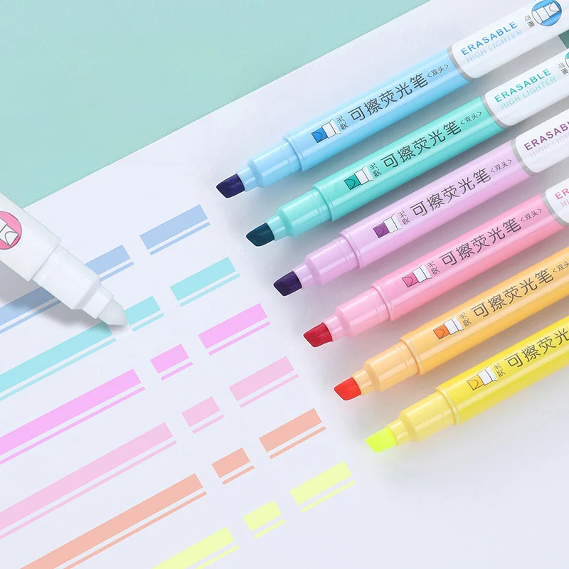 6 Colors Erasable Highlighters - Pastel Highlighter Set Double Ended ulasan dan harga