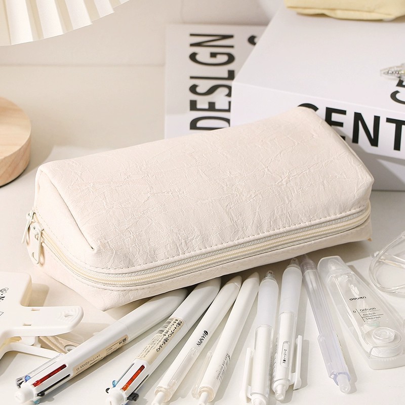 Kawaii Cream Leather Pencil Ca - Aesthetic Large Pencil Case Pouch ulasan dan harga