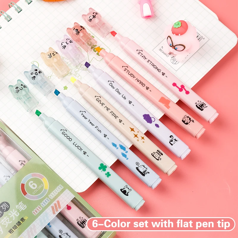 6 pcs/pack Kawaii Cat Claw Pas - Pastel Highlighter Set Double Ended ulasan dan harga