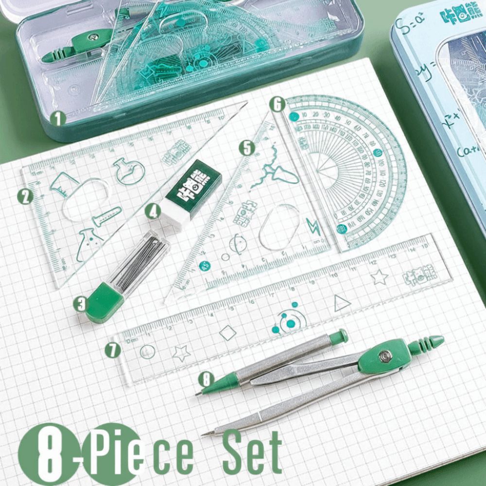 8Pcs/Set Multifunctional Math  - Math Geometry Set With Compass ulasan dan harga
