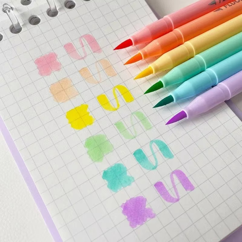 6 colors Soft Brush Fluorescen - Pastel Highlighter Set Double Ended ulasan dan harga